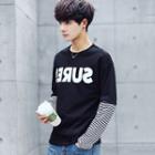 Long-sleeve Striped Panel Lettering Pullover