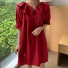 Short-sleeve Collared Dress Red - One Size