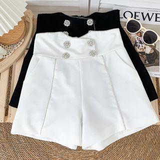 Rhinestone High-waist Wide-leg Dress Shorts