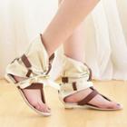 Faux-leather Trim Canvas Low-heel Boot Sandals