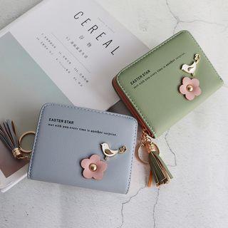 Bird & Flower Tassel Faux Leather Wallet