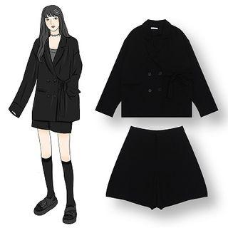Plain Double-breasted Blazer / High-waist Wide-leg Shorts
