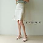 Asymmetric-hem A-line Linen Skirt