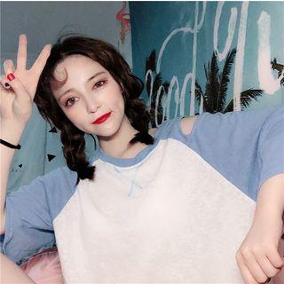 Short-sleeve Cutout Color-block T-shirt