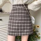 High Waist Plaid Mini Pencil Skirt