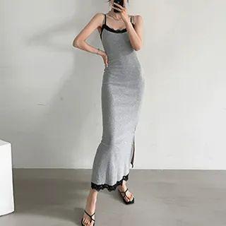 Lace-edge Long Bodycon Dress