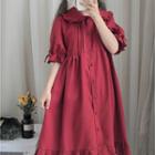 Short-sleeve Collared Midi Dress Red - One Size