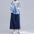 Elbow-sleeve Print Top / Midi Skirt