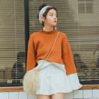 Two-tone Mock-neck Wide-sleeve Sweater