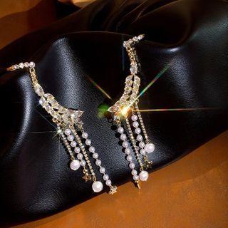 Faux Pearl Alloy Fringed Earring White Faux Pearl - Gold - One Size