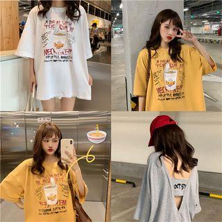 V-back Short Sleeve Print T-shirt