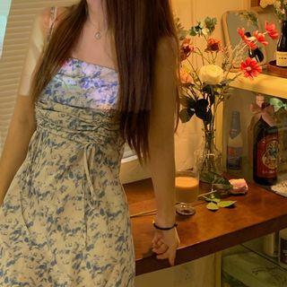 Spaghetti Strap Floral Print Mini Dress Blue Floral - White - One Size