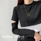 Cutout-sleeve Mock Two-piece Crop T-shirt