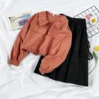 Flap-pocket Cropped Zip Jacket / Cargo Pocket Midi A-line Skirt