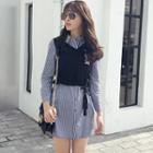 Set: Striped Shirtdress + V-neck Vest