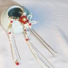 Vintage Flower Faux Pearl Alloy Hair Stick J87 - 1 Pc - Gold & White & Red - One Size