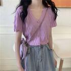 Short-sleeve V-neck Plain Cardigan