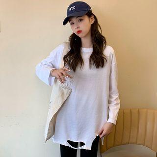 Ripped Plain T-shirt White - One Size