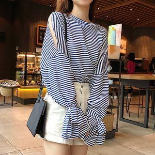 Long-sleeve Striped Cutout T-shirt