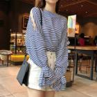 Long-sleeve Striped Cutout T-shirt