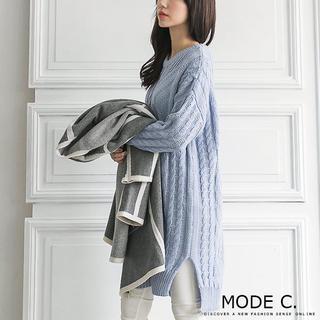 Plain Long Cable-knit Sweater