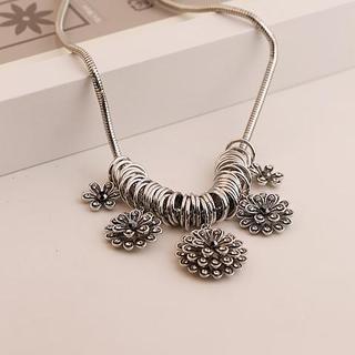 Rhinestone Flower Statement Necklace Silver - One Size