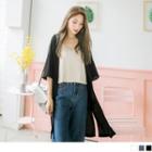 3/4 Bell Sleeve Open-front Long Cardigan