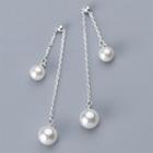 925 Sterling Silver Faux Pearl Fringed Earring 1 Pair - S925 Silver - As Shown In Figure - One Size