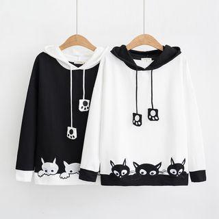 Cat Print Color-block Sweater
