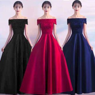 Short-sleeve Maxi Evening Gown