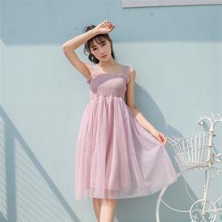 Shirred Strappy A-line Dress / Light Jacket