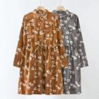 Long-sleeve Floral Print Corduroy Shirtdress