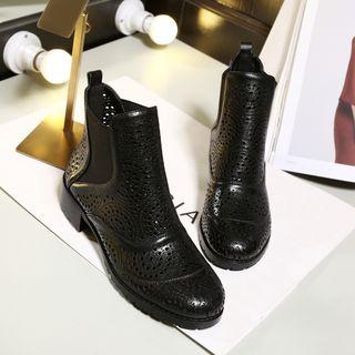 Laser Cut Genuine Leather Ankle Boots