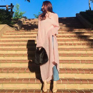 Side Slit Long Sleeve Midi Knit Dress