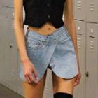 Denim Asymmetric Low-rise Miniskirt