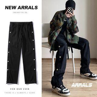Pockets Buttoned Side Straight Leg Jeans