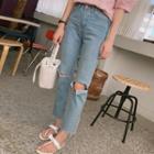 Cutout-detail Straight-cut Jeans Blue - L