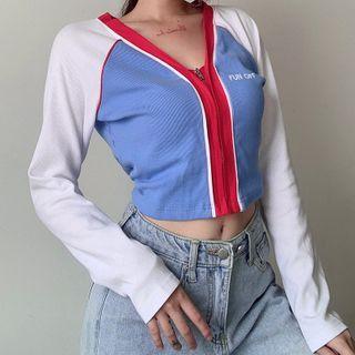 Contrast Panel Zipped Knit Jacket