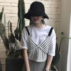 Plain Elbow-sleeve T-shirt / Striped Camisole Top