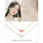 Set: Heart Silver Necklace + Faux-pearl Necklace
