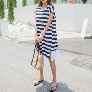 Sleeveless Frilled-hem Striped Dress