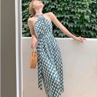 Sleeveless All-over Print Midi A-line Dress