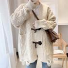 Long-sleeve Toggle Plain Cable Knit Cardigan