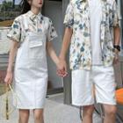 Couple Matching Elbow-sleeve Print Shirt / Shorts / Mini A-line Overall Dress / Set