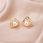 Faux Pearl Rhinestone Triangle Earring 1 Pair - 0517 - Triangle - Gold - One Size