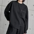 Long Sleeve Pocket Front Stitch Top Black - One Size