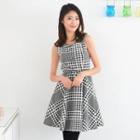 Houndstooth Sleeveless Dress With Belt Black And White - One Size