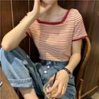 Short-sleeve Striped Top Stripes - Red - One Size