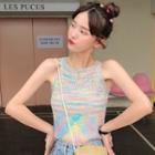 Tie-dyed Halter Sleeveless Cropped Top Pink - One Size