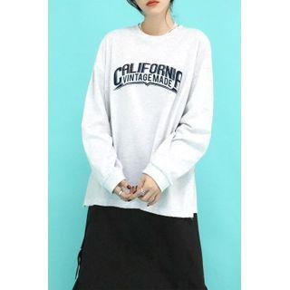 Letter Slit-side T-shirt Melange Gray - One Size